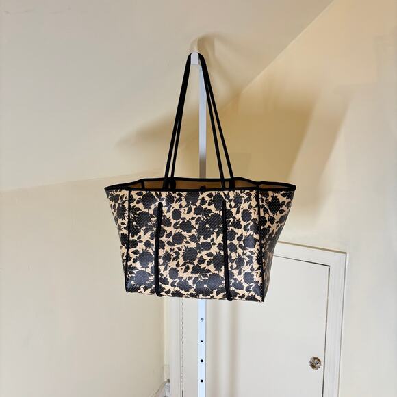 Anthropologie NWOT Hazel Neoprene Large Tote Bag Black Cream Floral - Picture 1 of 8
